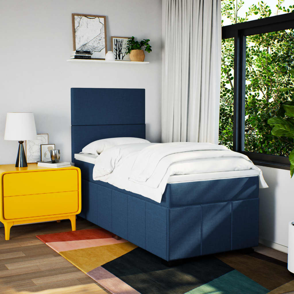 Boxspring met matras stof blauw 90x200 cm is nu te koop bij PeponiXL, paradijselijk wonen!