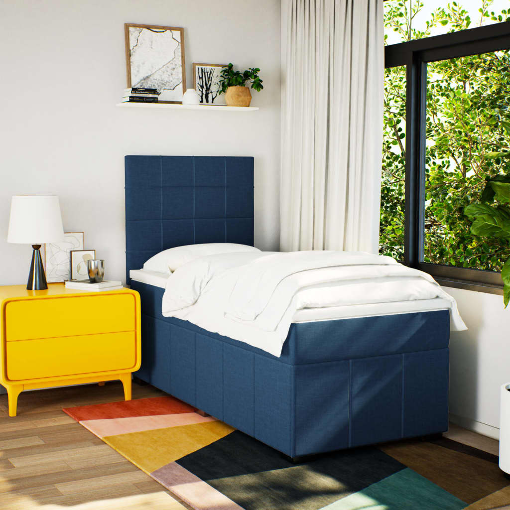 Boxspring met matras stof blauw 90x200 cm is nu te koop bij PeponiXL, paradijselijk wonen!