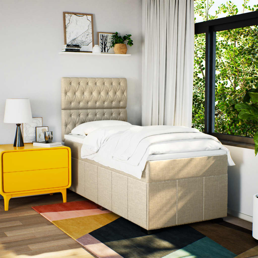 Boxspring met matras stof crèmekleurig 90x200 cm is nu te koop bij PeponiXL, paradijselijk wonen!