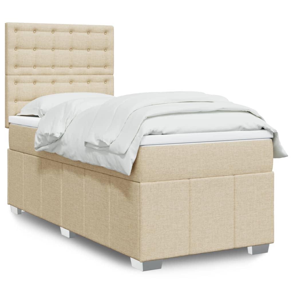 Boxspring met matras stof crèmekleurig 90x200 cm is nu te koop bij PeponiXL, paradijselijk wonen!