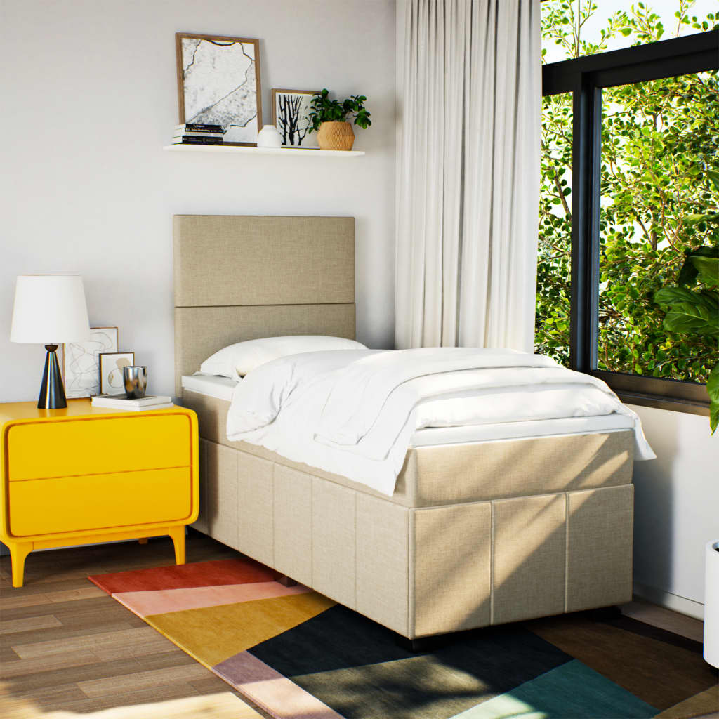 Boxspring met matras stof crèmekleurig 100x200 cm is nu te koop bij PeponiXL, paradijselijk wonen!