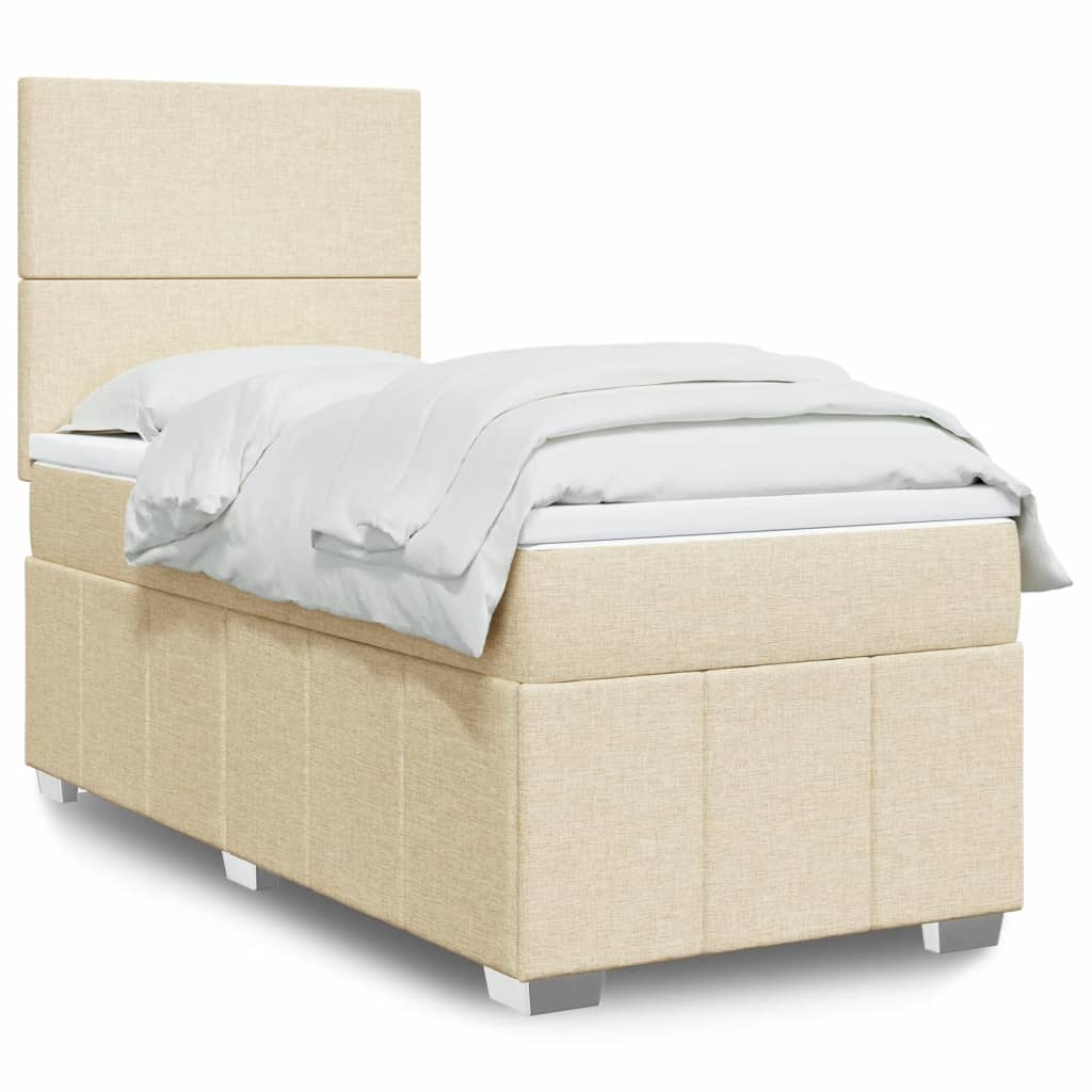 Boxspring met matras stof crèmekleurig 100x200 cm is nu te koop bij PeponiXL, paradijselijk wonen!