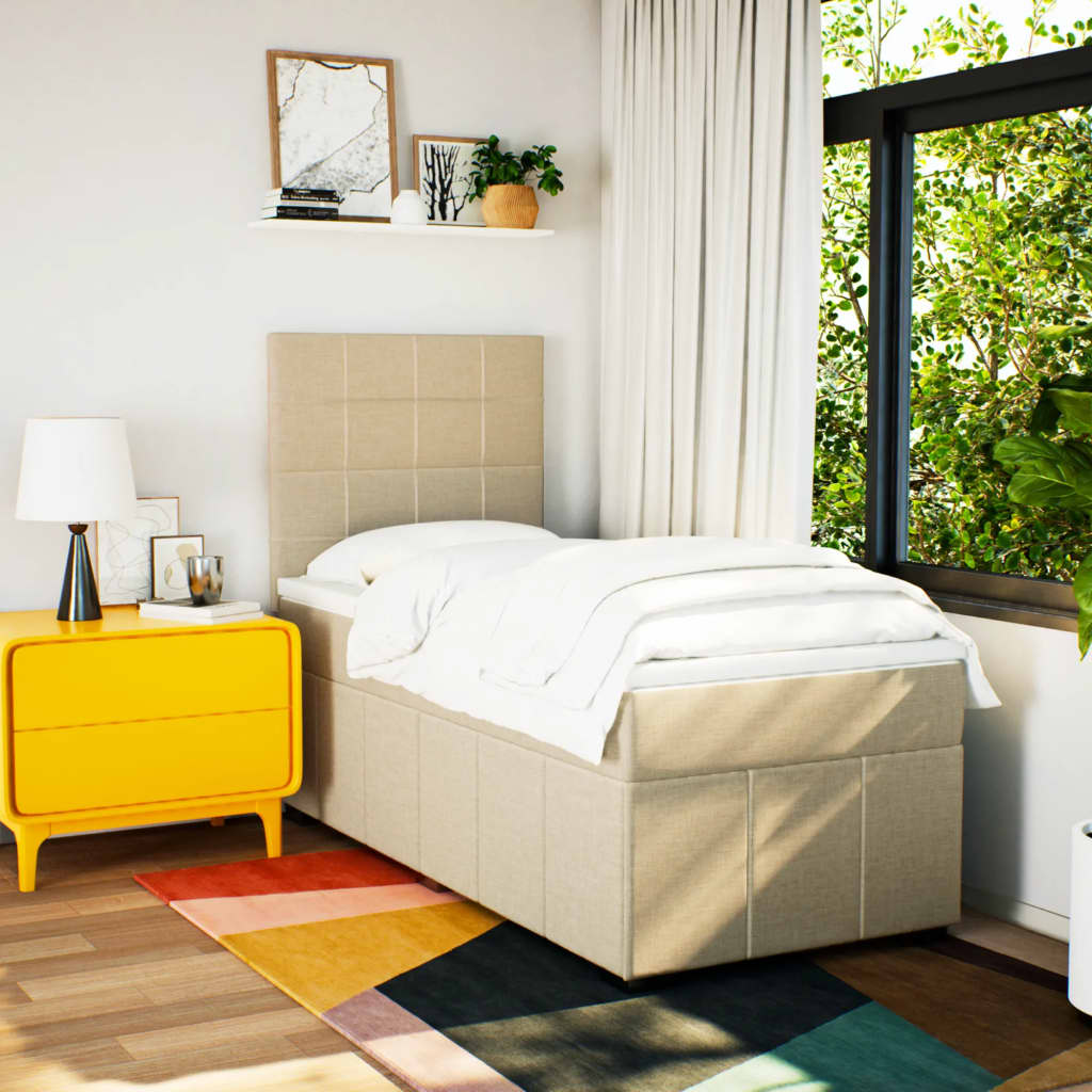 Boxspring met matras stof crèmekleurig 100x200 cm is nu te koop bij PeponiXL, paradijselijk wonen!