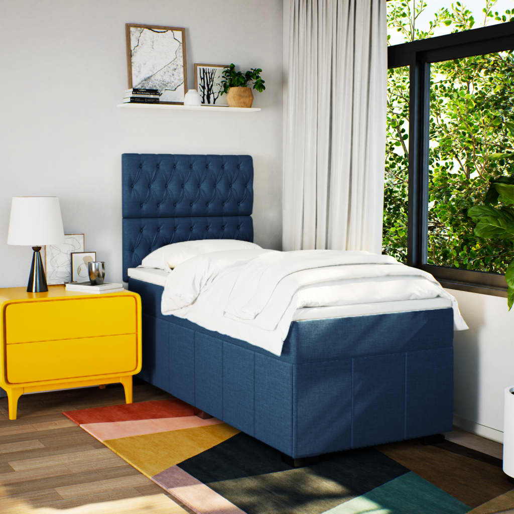 Boxspring met matras stof blauw 100x200 cm is nu te koop bij PeponiXL, paradijselijk wonen!