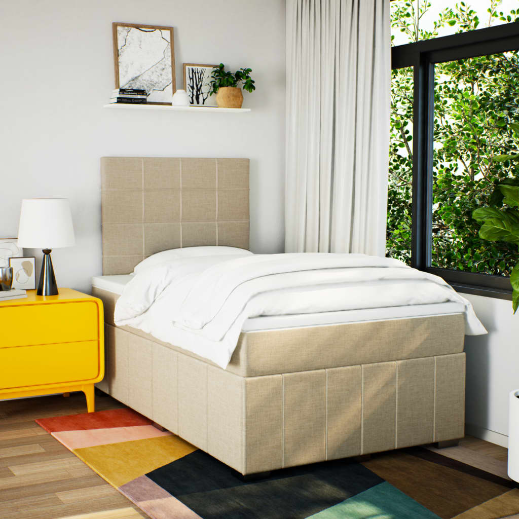 Boxspring met matras stof crèmekleurig 120x200 cm is nu te koop bij PeponiXL, paradijselijk wonen!