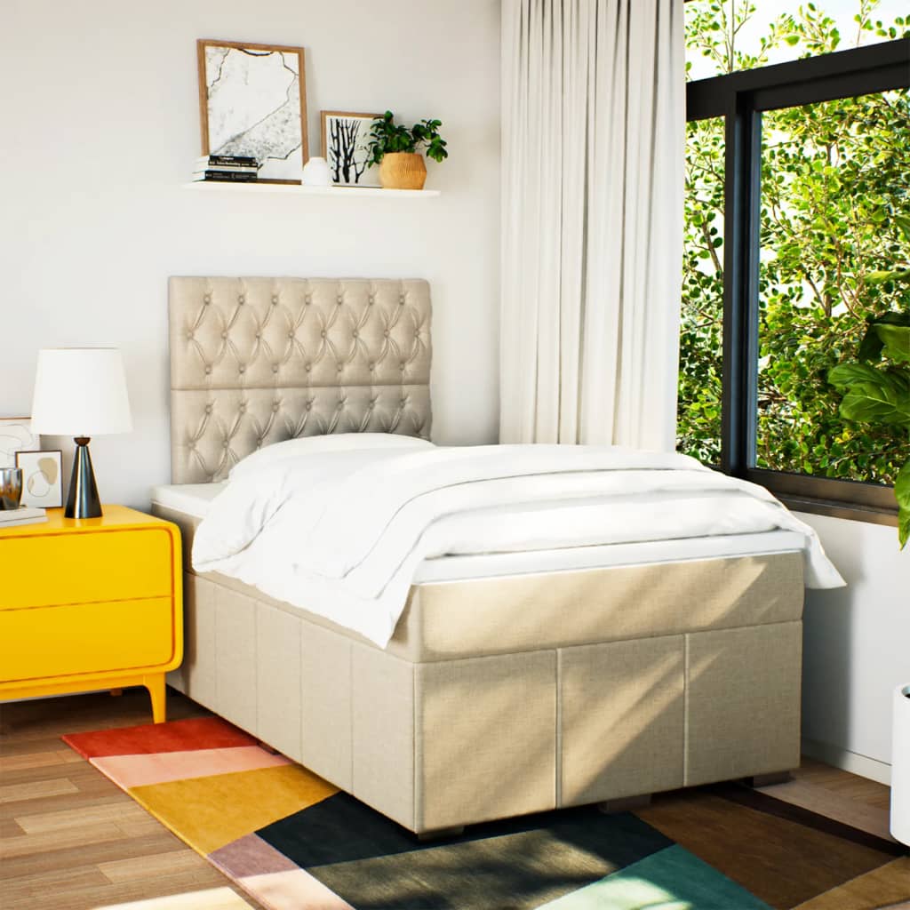 Boxspring met matras stof crèmekleurig 120x200 cm is nu te koop bij PeponiXL, paradijselijk wonen!