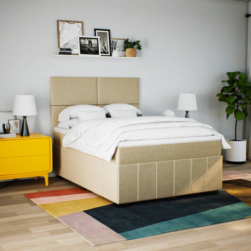 Boxspring met matras stof crèmekleurig 140x190 cm is nu te koop bij PeponiXL, paradijselijk wonen!
