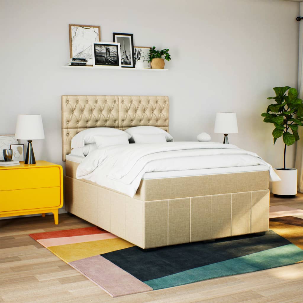 Boxspring met matras stof crèmekleurig 140x190 cm is nu te koop bij PeponiXL, paradijselijk wonen!