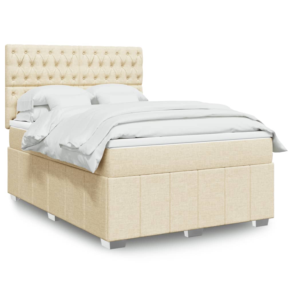 Boxspring met matras stof crèmekleurig 140x190 cm is nu te koop bij PeponiXL, paradijselijk wonen!