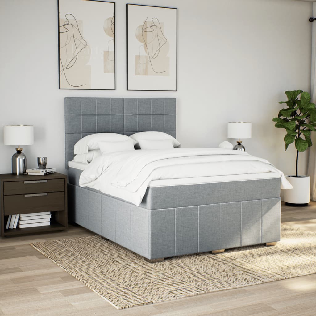 Boxspring met matras stof lichtgrijs 140x200 cm is nu te koop bij PeponiXL, paradijselijk wonen!