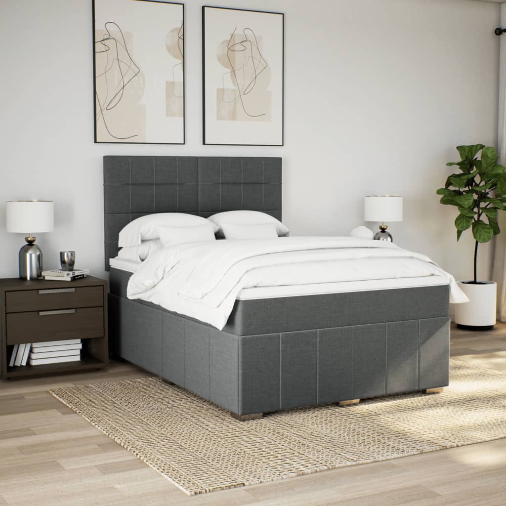Boxspring met matras stof donkergrijs 140x200 cm is nu te koop bij PeponiXL, paradijselijk wonen!