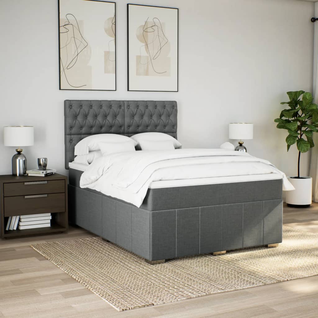 Boxspring met matras stof donkergrijs 140x200 cm is nu te koop bij PeponiXL, paradijselijk wonen!