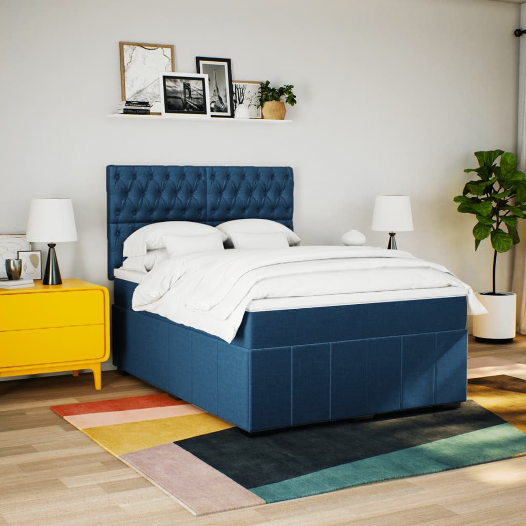 Boxspring met matras stof blauw 140x200 cm is nu te koop bij PeponiXL, paradijselijk wonen!