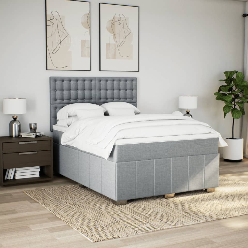 Boxspring met matras stof lichtgrijs 140x200 cm is nu te koop bij PeponiXL, paradijselijk wonen!
