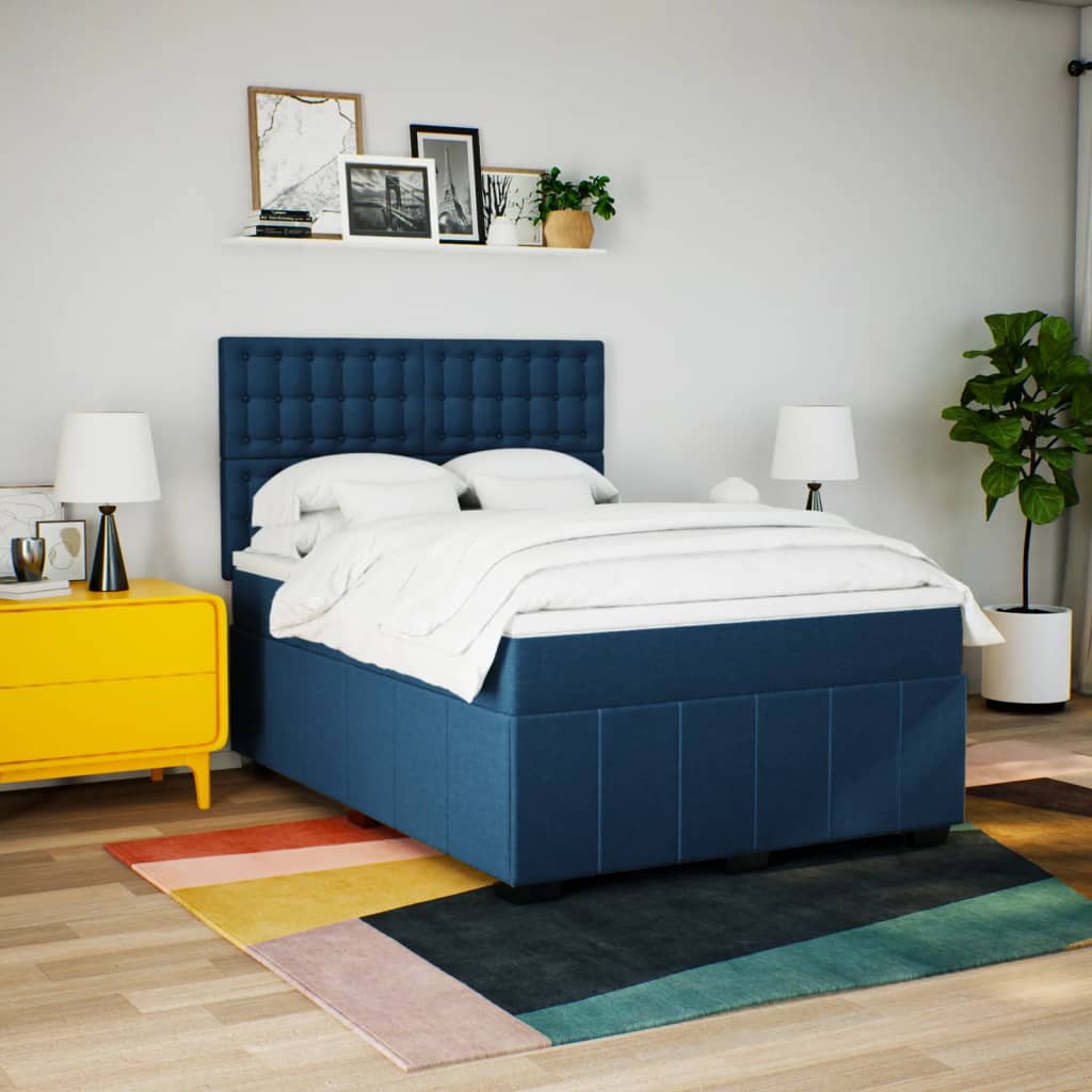Boxspring met matras stof blauw 140x200 cm is nu te koop bij PeponiXL, paradijselijk wonen!