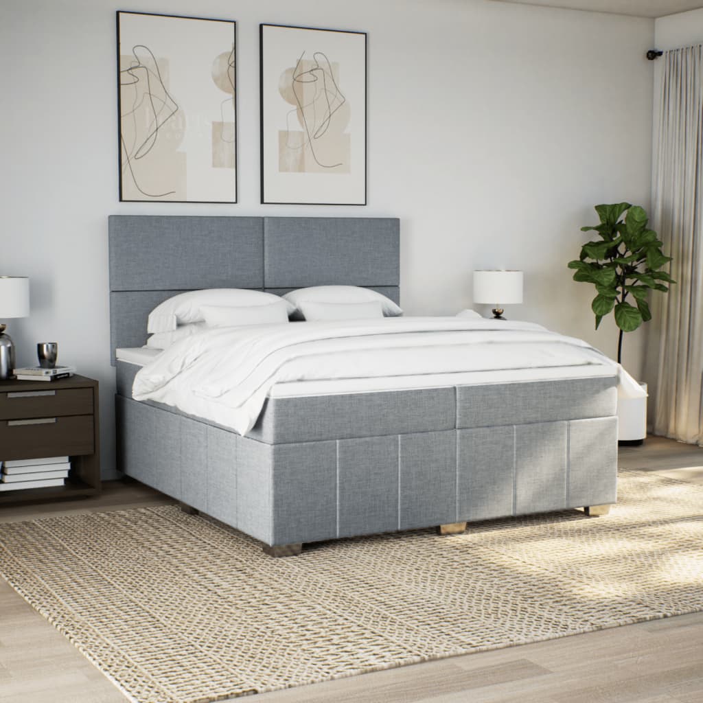 Boxspring met matras stof lichtgrijs 200x200 cm is nu te koop bij PeponiXL, paradijselijk wonen!