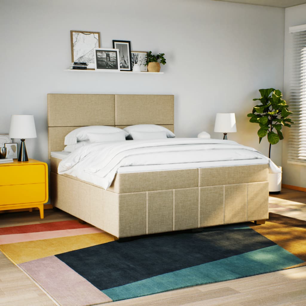 Boxspring met matras stof crèmekleurig 200x200 cm is nu te koop bij PeponiXL, paradijselijk wonen!