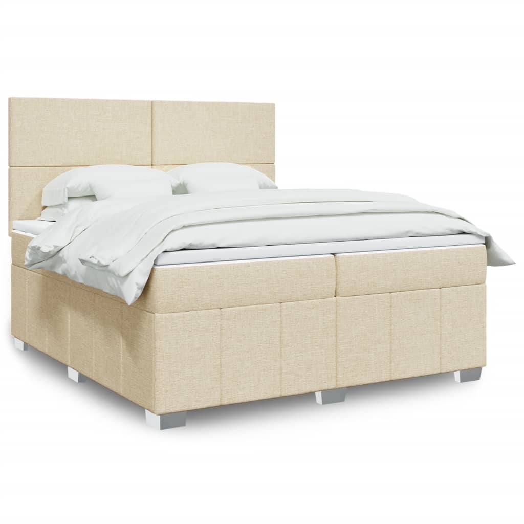 Boxspring met matras stof crèmekleurig 200x200 cm is nu te koop bij PeponiXL, paradijselijk wonen!