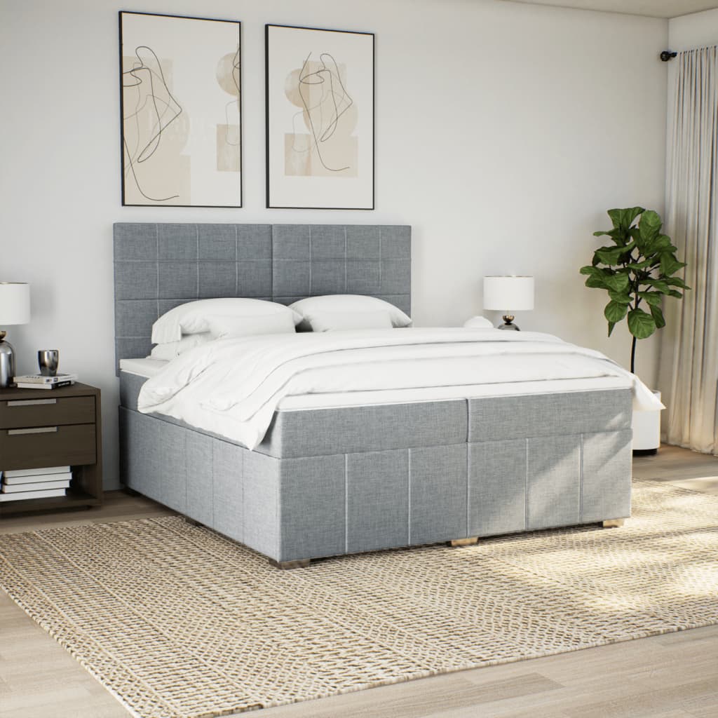 Boxspring met matras stof lichtgrijs 200x200 cm is nu te koop bij PeponiXL, paradijselijk wonen!