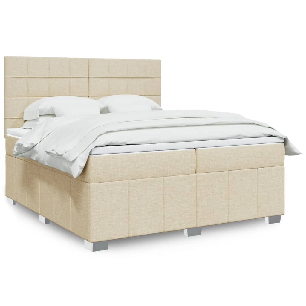 Boxspring met matras stof crèmekleurig 200x200 cm is nu te koop bij PeponiXL, paradijselijk wonen!