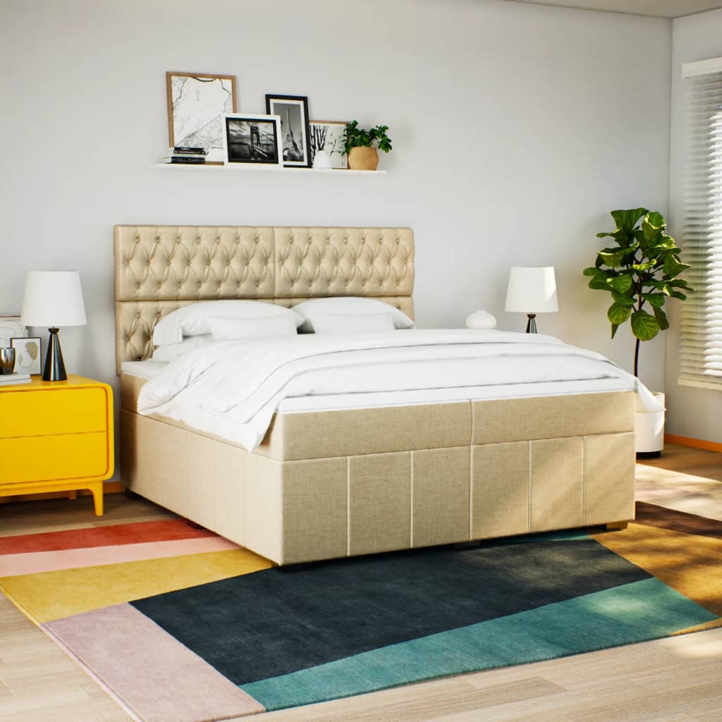 Boxspring met matras stof crèmekleurig 200x200 cm is nu te koop bij PeponiXL, paradijselijk wonen!