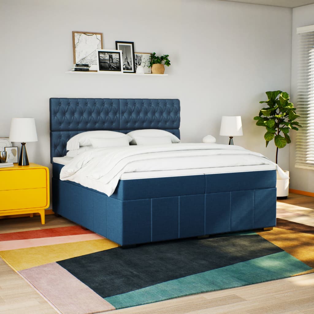 Boxspring met matras stof blauw 200x200 cm is nu te koop bij PeponiXL, paradijselijk wonen!