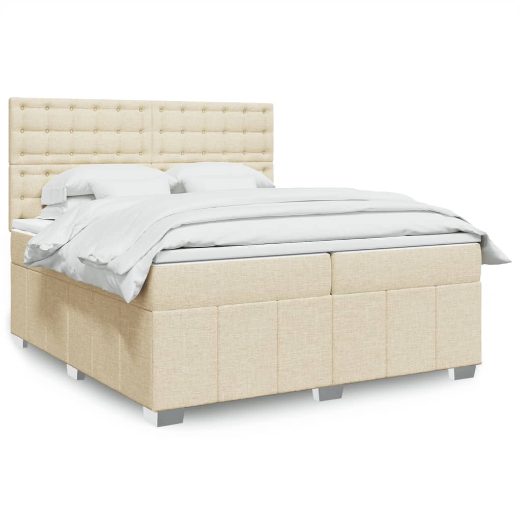 Boxspring met matras stof crèmekleurig 200x200 cm is nu te koop bij PeponiXL, paradijselijk wonen!