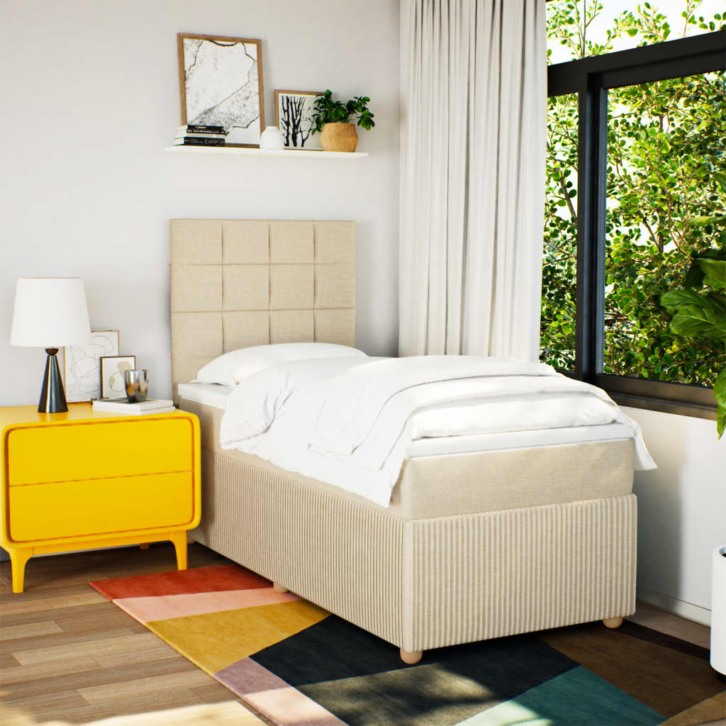 Boxspring met matras stof crèmekleurig 80x200 cm is nu te koop bij PeponiXL, paradijselijk wonen!