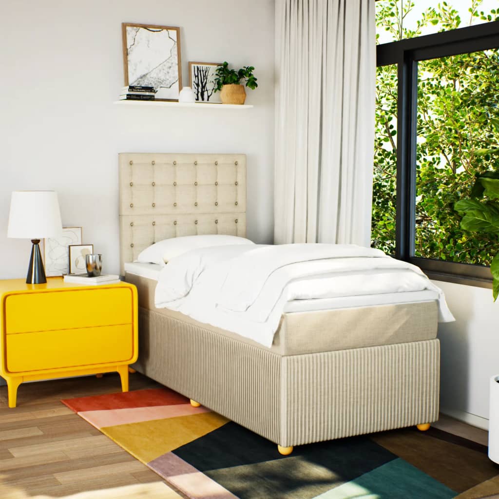 Boxspring met matras stof crèmekleurig 80x200 cm is nu te koop bij PeponiXL, paradijselijk wonen!
