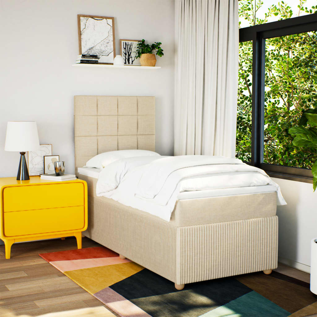 Boxspring met matras stof crèmekleurig 90x190 cm is nu te koop bij PeponiXL, paradijselijk wonen!