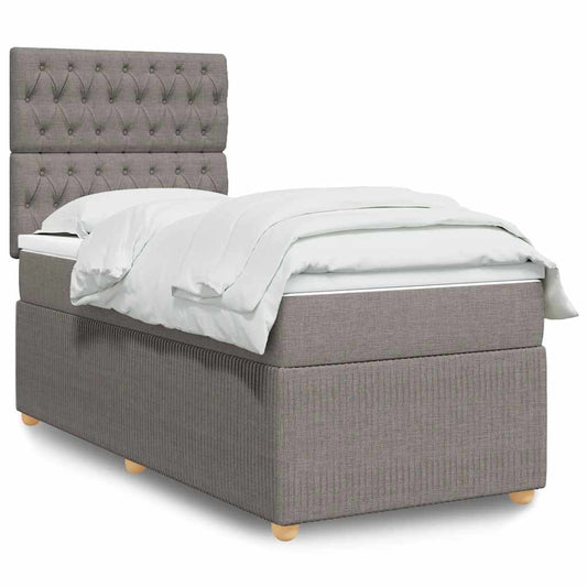 Boxspring met matras stof taupe 90x190 cm is nu te koop bij PeponiXL, paradijselijk wonen!