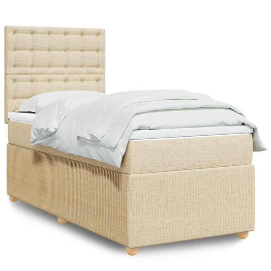 Boxspring met matras stof crèmekleurig 90x190 cm is nu te koop bij PeponiXL, paradijselijk wonen!