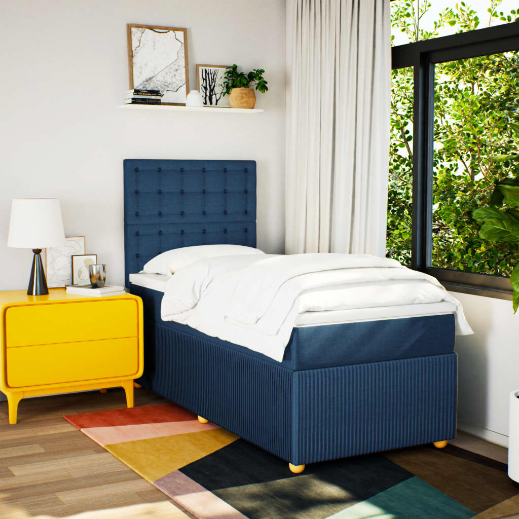 Boxspring met matras stof blauw 90x190 cm is nu te koop bij PeponiXL, paradijselijk wonen!