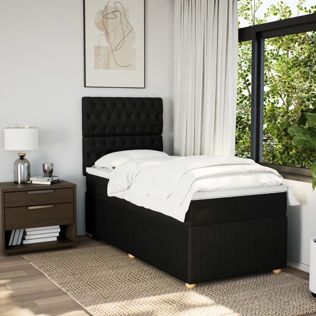 Boxspring met matras stof zwart 90x200 cm is nu te koop bij PeponiXL, paradijselijk wonen!