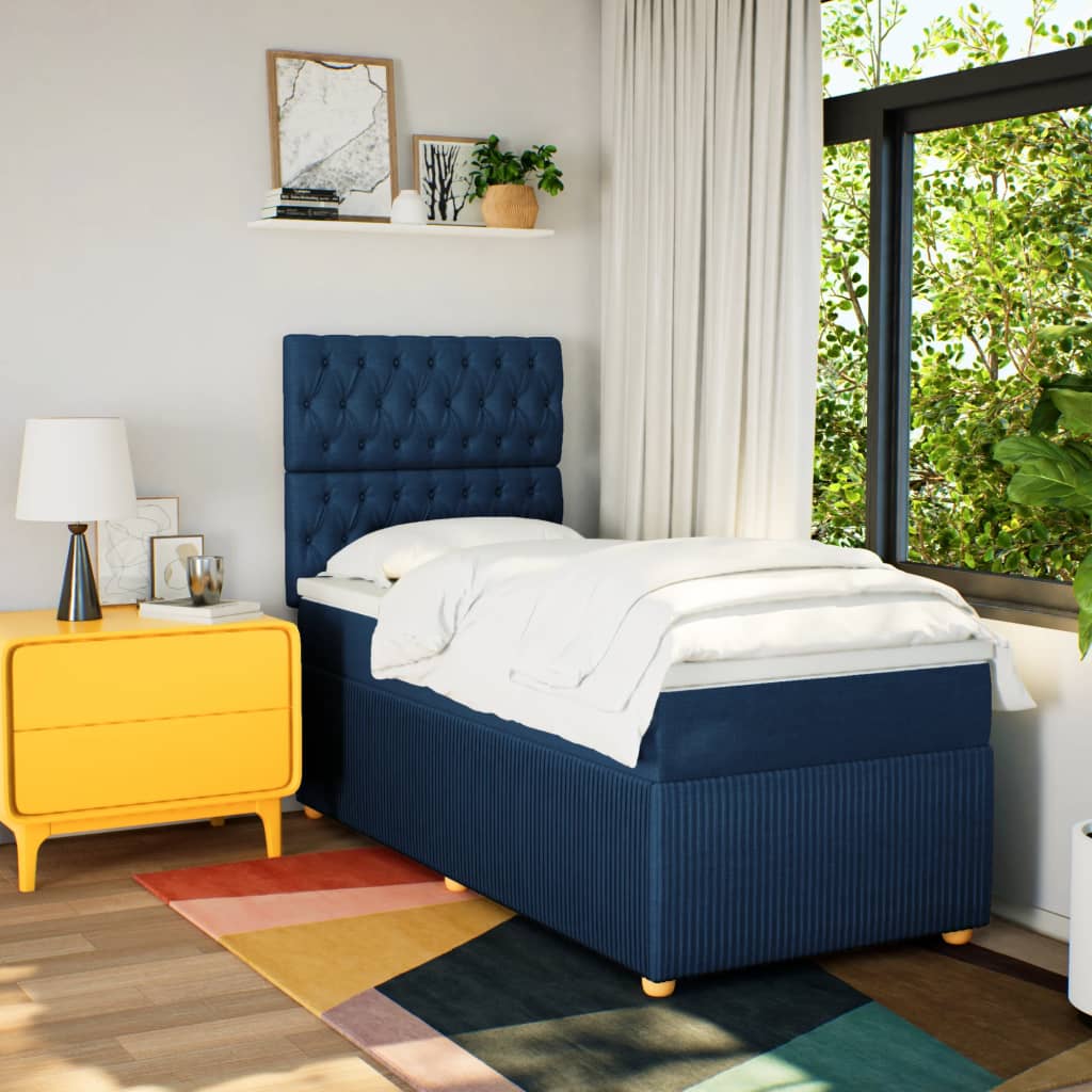 Boxspring met matras stof blauw 90x200 cm is nu te koop bij PeponiXL, paradijselijk wonen!
