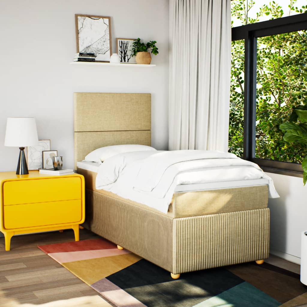 Boxspring met matras stof crèmekleurig 100x200 cm is nu te koop bij PeponiXL, paradijselijk wonen!