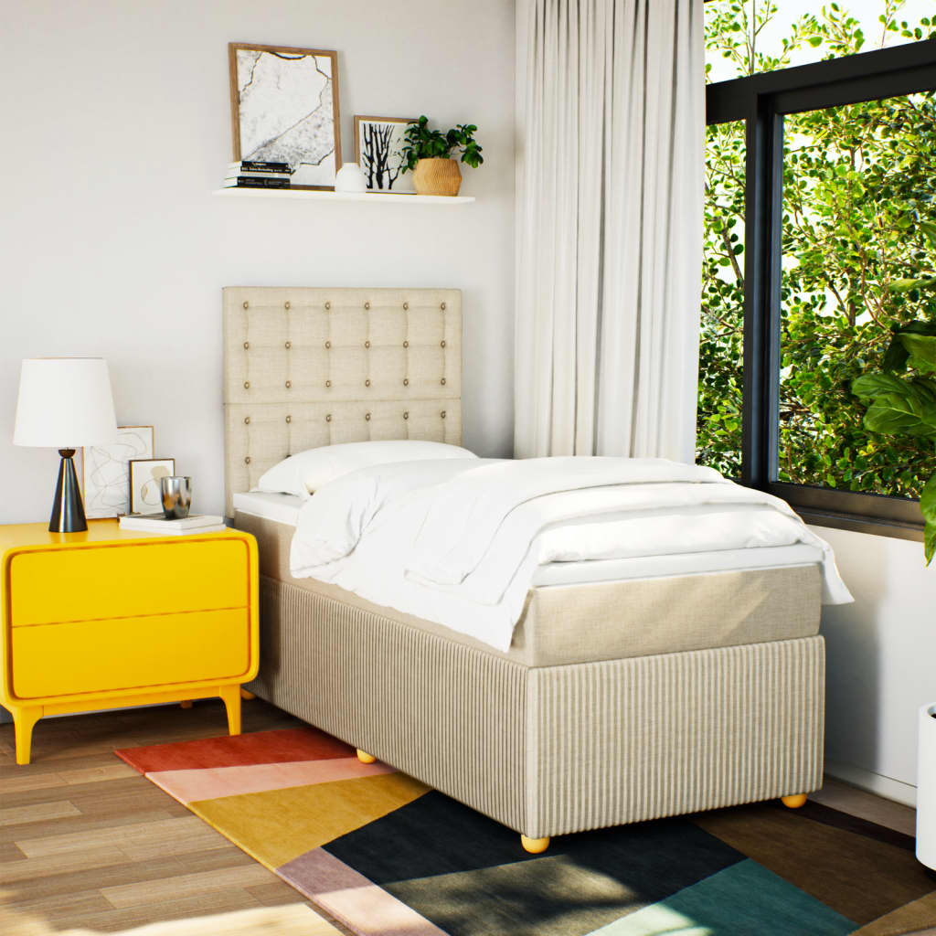 Boxspring met matras stof crèmekleurig 100x200 cm is nu te koop bij PeponiXL, paradijselijk wonen!