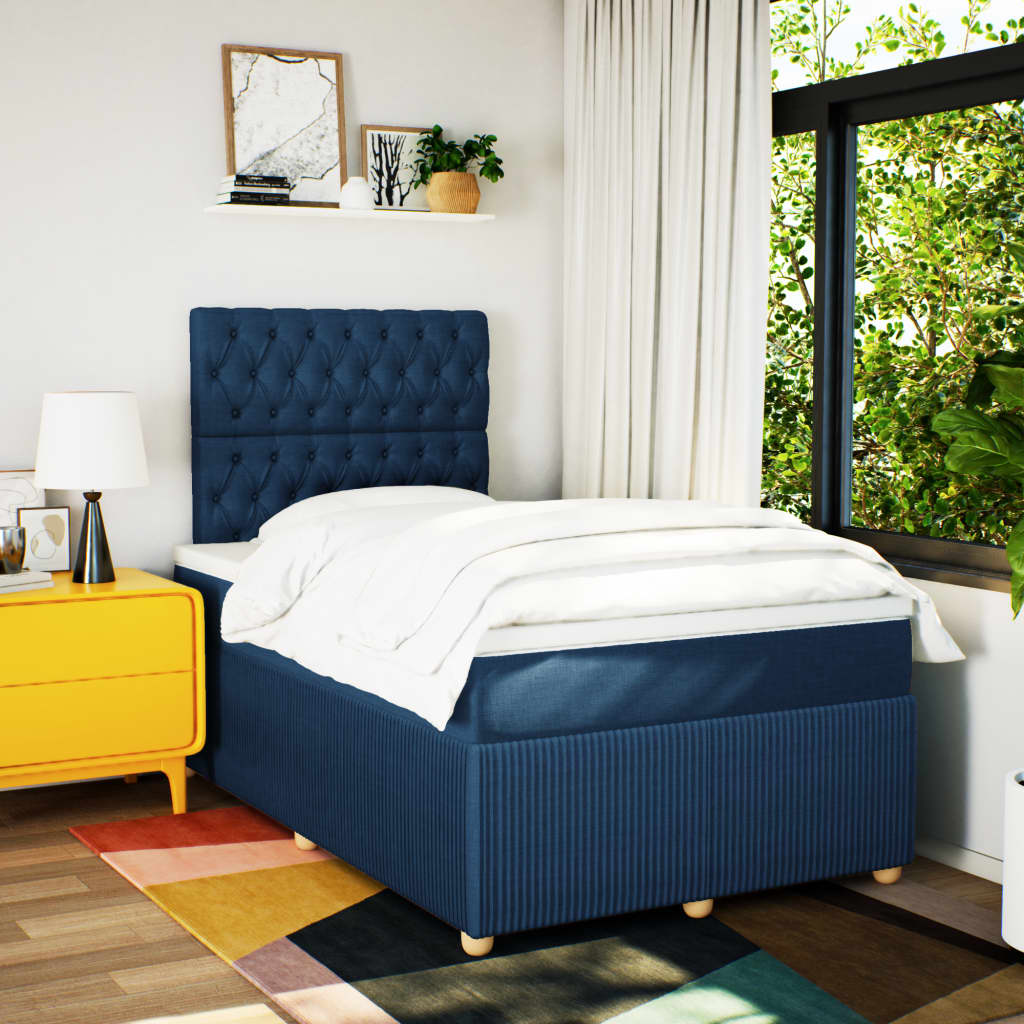 Boxspring met matras stof blauw 120x190 cm is nu te koop bij PeponiXL, paradijselijk wonen!