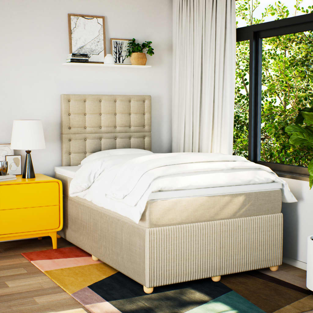 Boxspring met matras stof crèmekleurig 120x190 cm is nu te koop bij PeponiXL, paradijselijk wonen!
