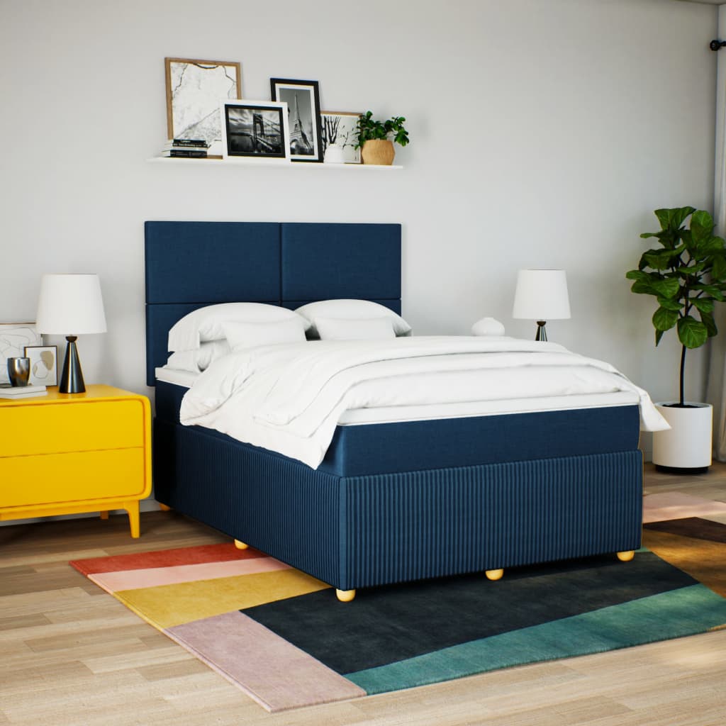 Boxspring met matras stof blauw 140x190 cm is nu te koop bij PeponiXL, paradijselijk wonen!