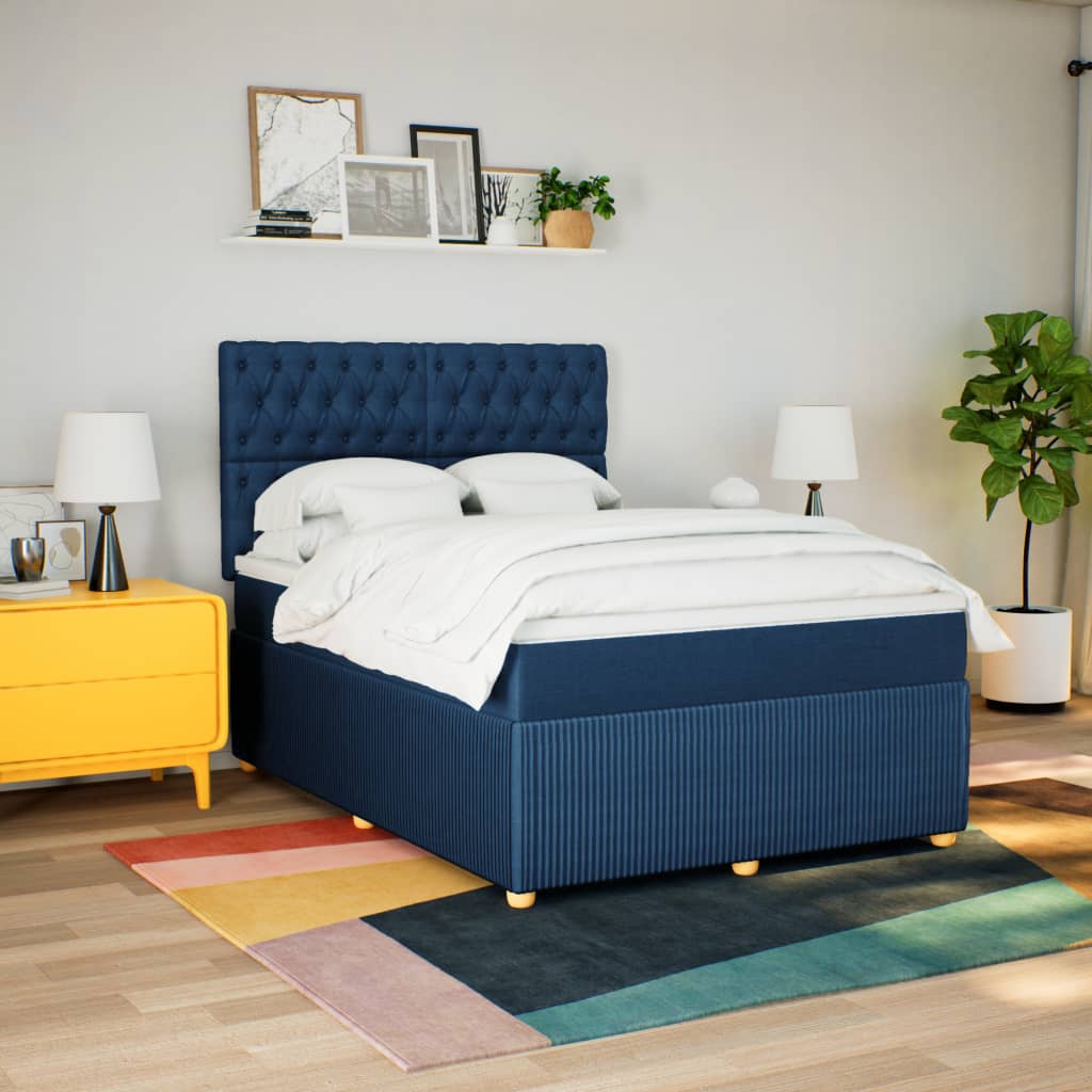 Boxspring met matras stof blauw 140x190 cm is nu te koop bij PeponiXL, paradijselijk wonen!