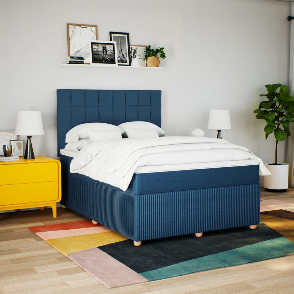 Boxspring met matras stof blauw 160x200 cm is nu te koop bij PeponiXL, paradijselijk wonen!