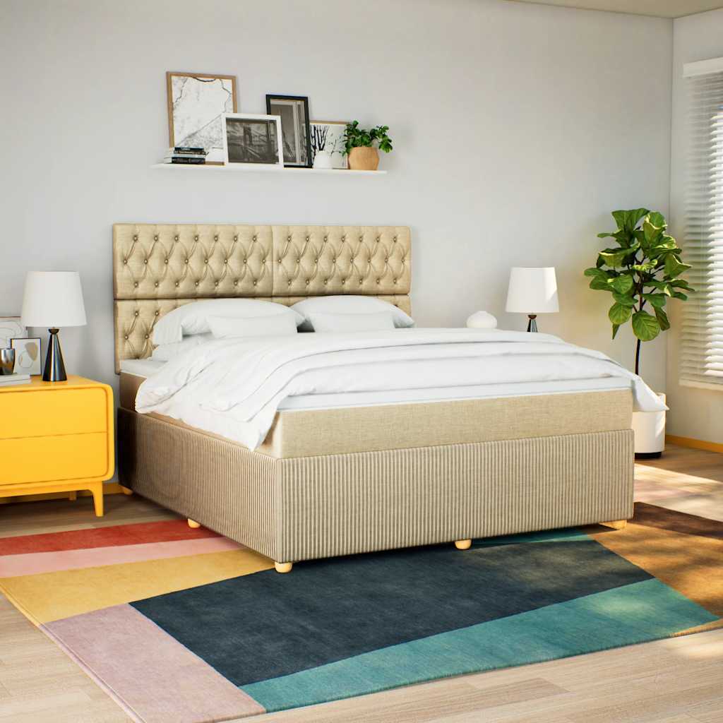 Boxspring met matras stof crèmekleurig 180x200 cm is nu te koop bij PeponiXL, paradijselijk wonen!