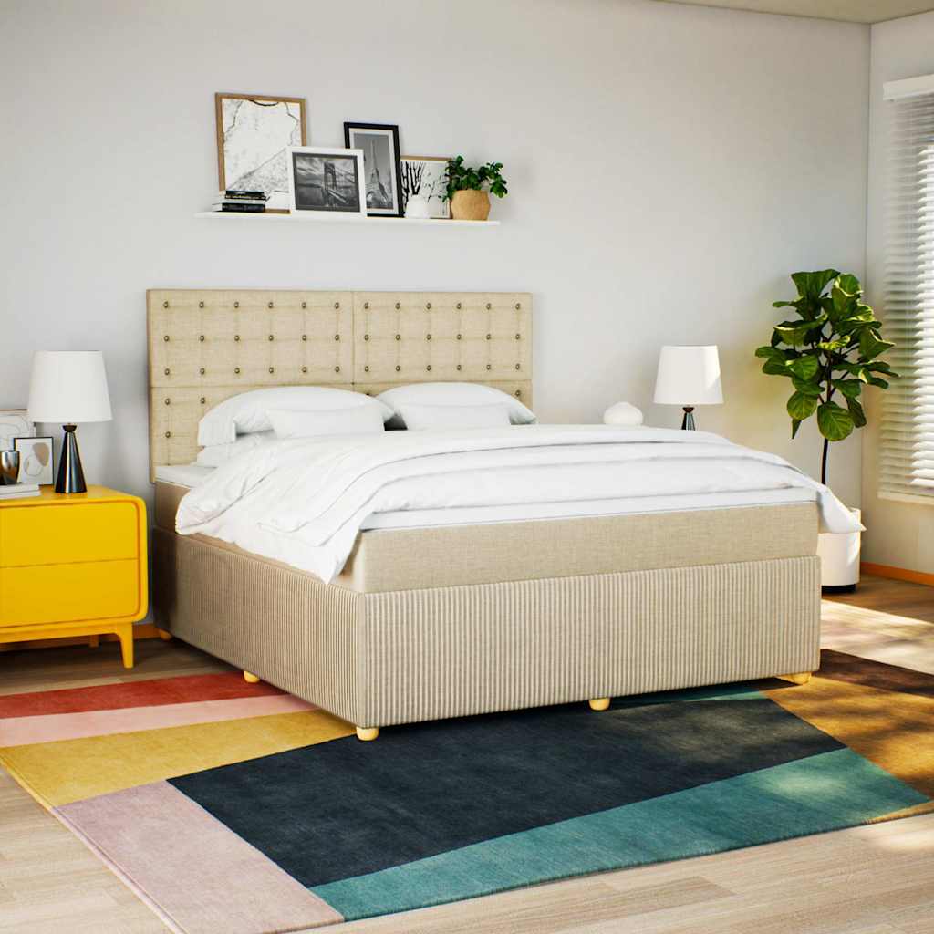Boxspring met matras stof crèmekleurig 180x200 cm is nu te koop bij PeponiXL, paradijselijk wonen!