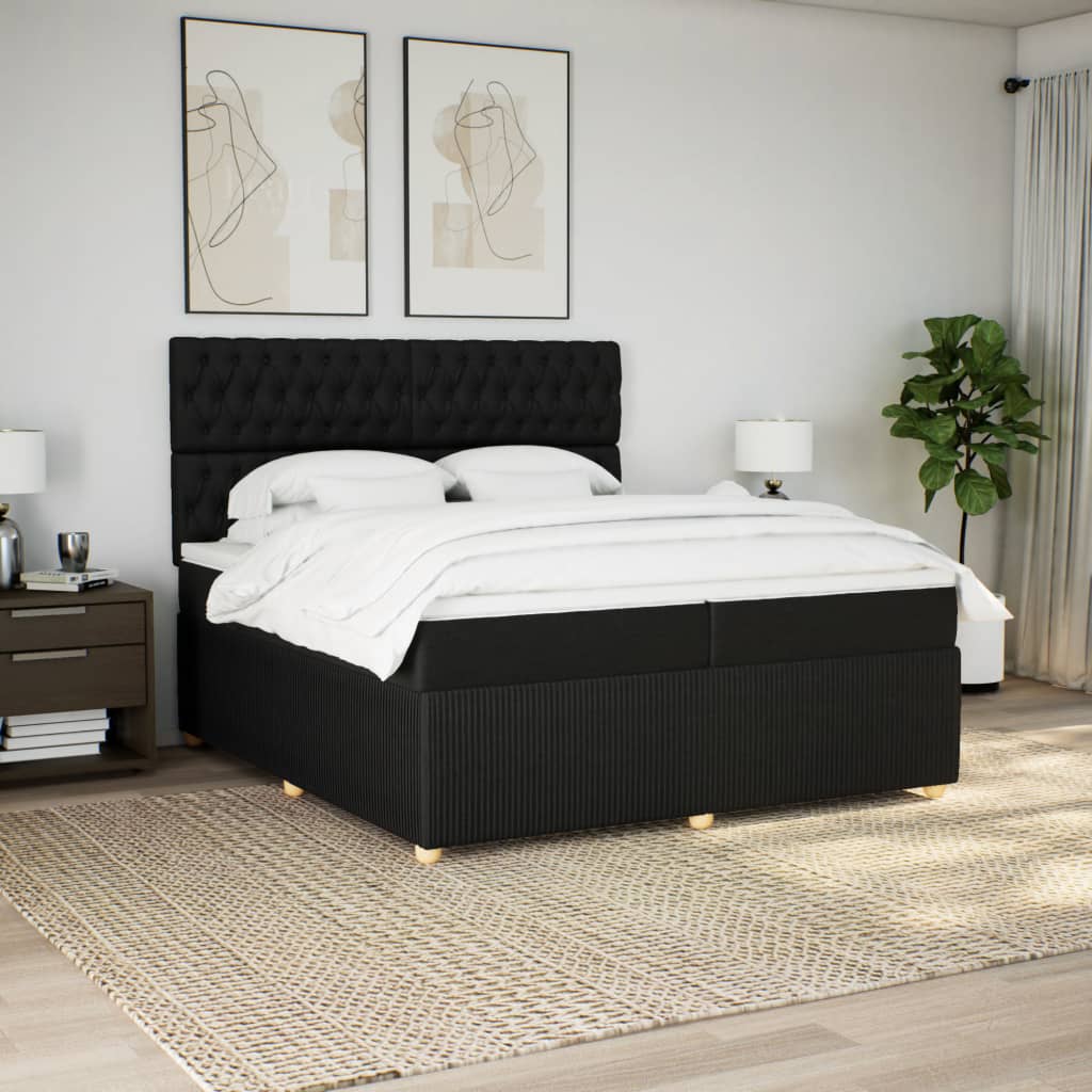 Boxspring met matras stof zwart 200x200 cm is nu te koop bij PeponiXL, paradijselijk wonen!