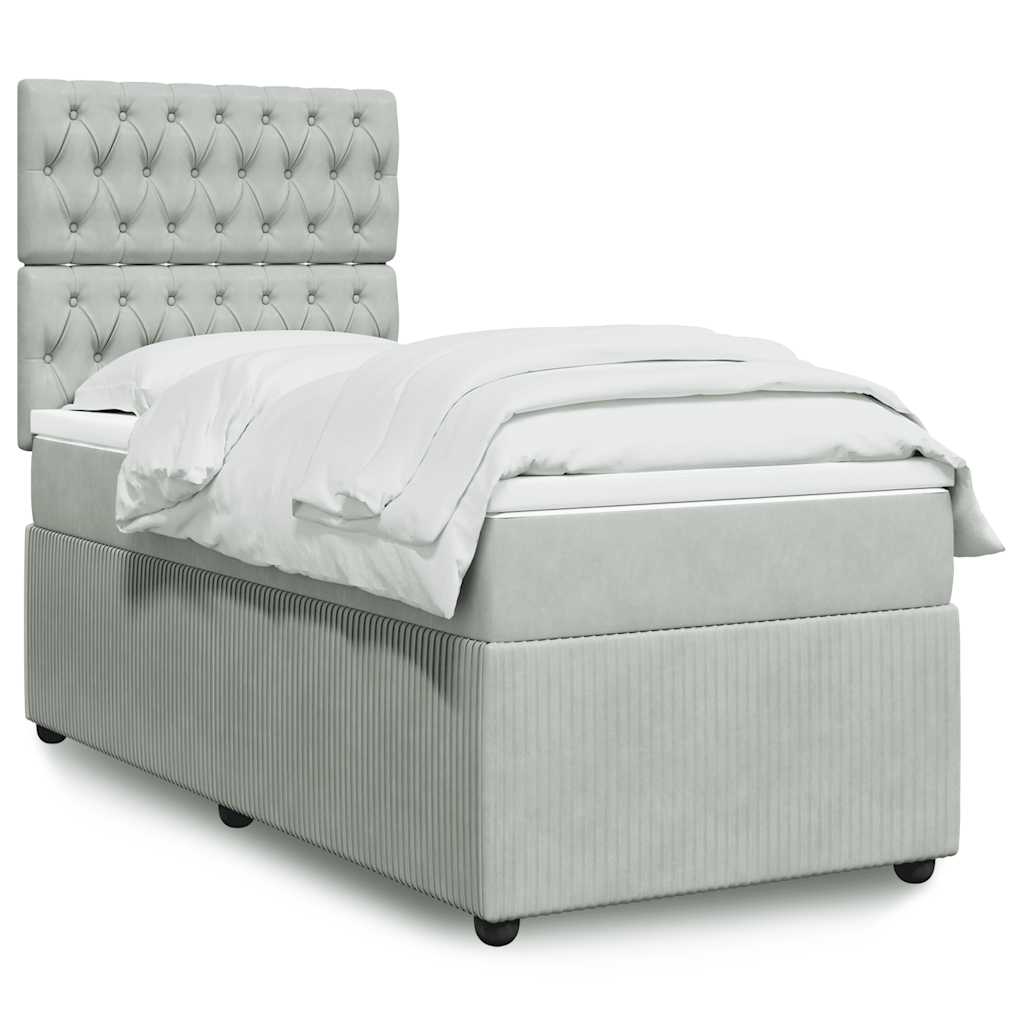Boxspring met matras fluweel lichtgrijs 80x200 cm is nu te koop bij PeponiXL, paradijselijk wonen!