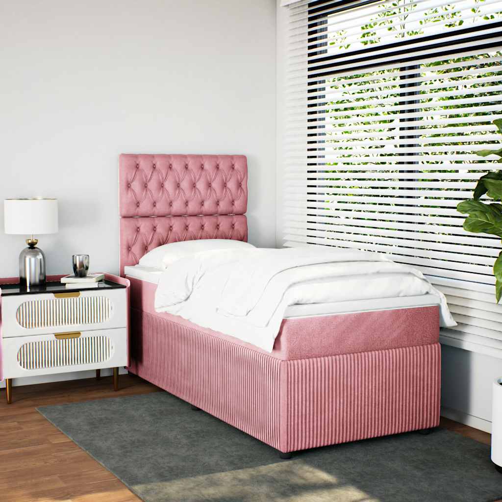 Boxspring met matras fluweel roze 80x200 cm is nu te koop bij PeponiXL, paradijselijk wonen!
