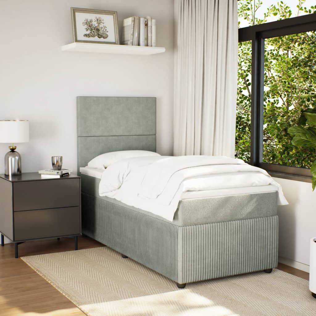 Boxspring met matras fluweel lichtgrijs 90x190 cm is nu te koop bij PeponiXL, paradijselijk wonen!