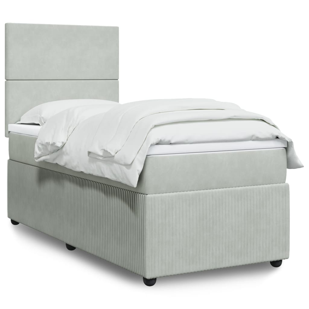 Boxspring met matras fluweel lichtgrijs 90x190 cm is nu te koop bij PeponiXL, paradijselijk wonen!