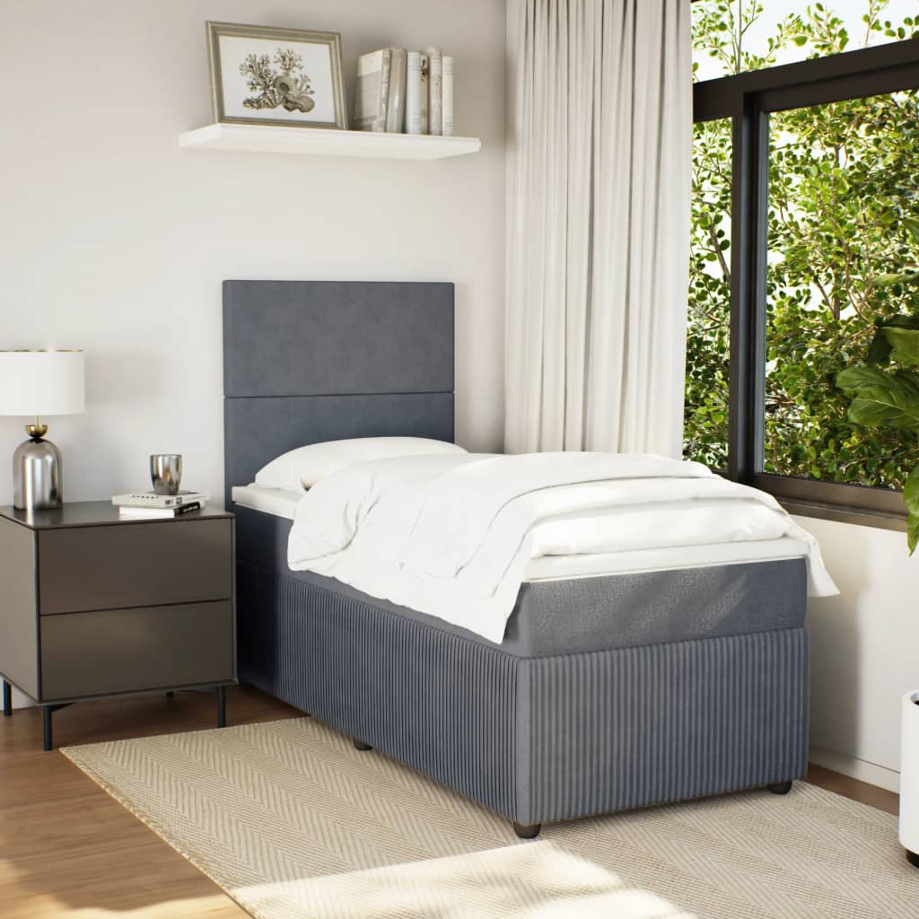 Boxspring met matras fluweel donkergrijs 90x190 cm is nu te koop bij PeponiXL, paradijselijk wonen!